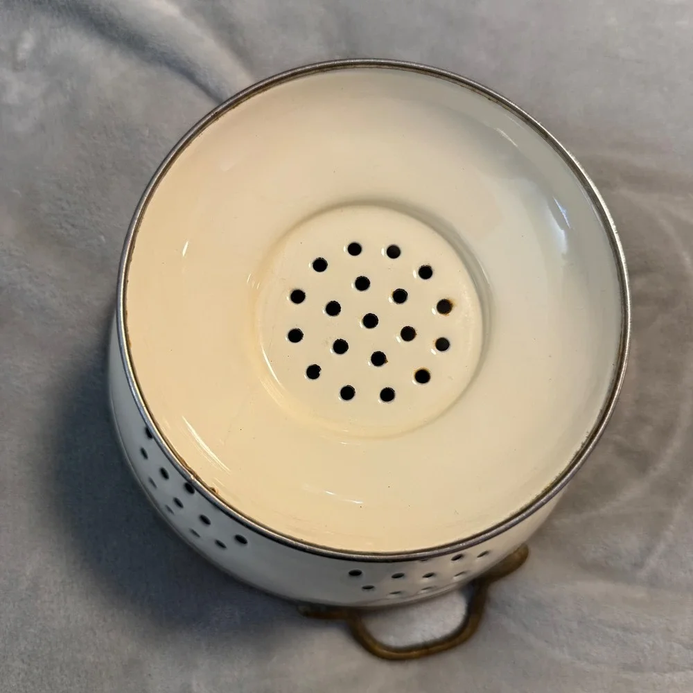 Vintage‎ Enamelware Pedestal Colander Floral French Country Cottagecore